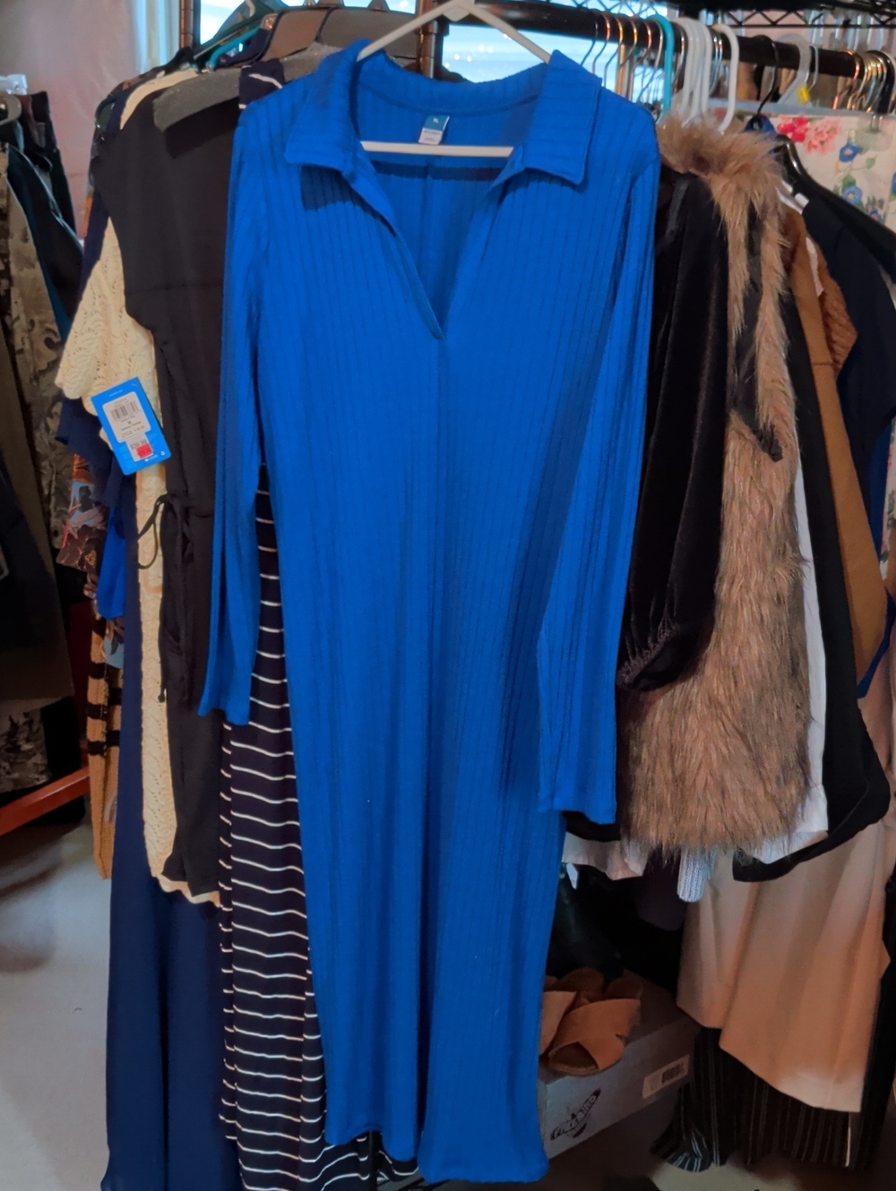 Old Navy Ribbed Collared Midi Dress in Cobalt Blue